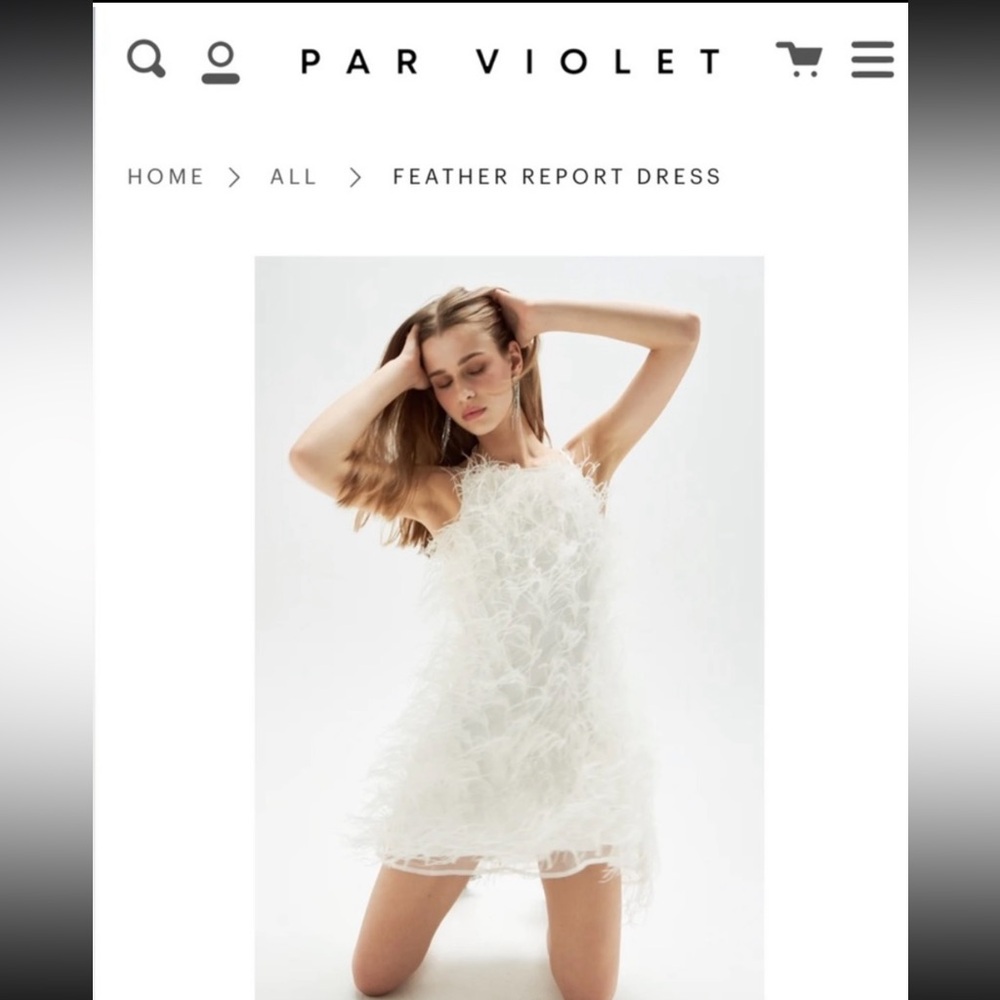 Par Violet Ivory Feathered Mini Dress
